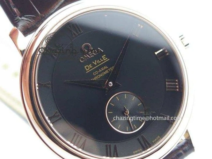 0422 TimelessDesign De Ville MK 1:1 Best Edition RG Black Dial On Black Leather Asian Seagull T1701 (Sec@6) 8236
